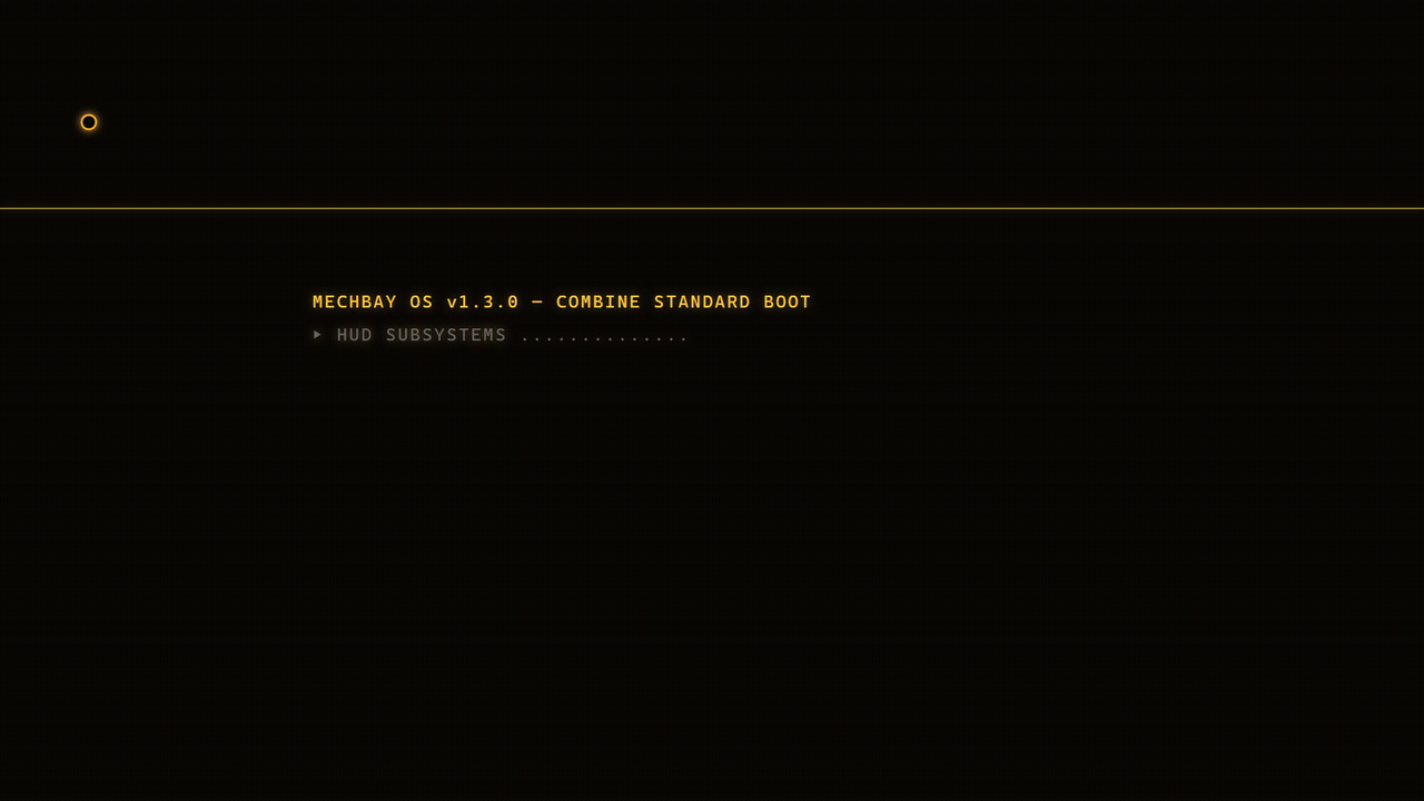Animated demonstration of a mech deploying to a project facility, streaming agent output, and returning with a mission debrief
